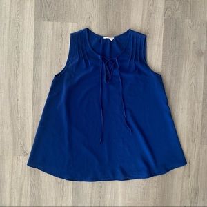 Cobalt blue tank with lace up detail on front